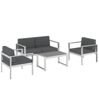 Outsunny 4 Seater Garden Furniture Set, Extra Wide Deep Garden Sofa Set with Olefin Cushions, Brushed Aluminium Frame, Dark Grey(m-1)