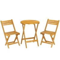 Outsunny Conjunto Bistrô 3 peças Dobrável em Madeira de Acácia com Mesa Redonda e 2 Cadeiras sem Montagem 60x60x75 cm Natural