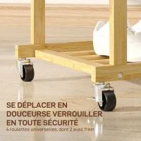 HOMCOM Portant à vêtements à roulettes, porte-manteau double barre en bambou avec étagère inférieure, 80x40x160cm, bois naturel(m-5)