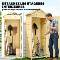 Outsunny Armoire de Jardin en Bois Toit Acier Galvanisé Texture Gaufrée Étagères Réglables 85x58x213cm Bois Naturel(m-4)