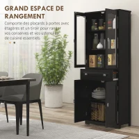 HOMCOM Buffet haut armoire de cuisine 4 portes dont 2 portes vitrées et 1 tiroir hauteur 160 cm avec étagères en bois noir(m-4)