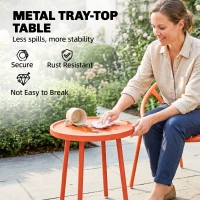 Outsunny Garten-Set Bistro 3-teilig Beistelltisch mit konkaver Platte Stahl und Polypropylen 80x70x75cm Ziegelrot(m-5)