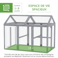 PawHut Enclos poulailler 1,18 m², parc grillagé avec porte verrouillables, cadre en bois massif, 140 x 88,5 x 106 cm, gris(m-4)