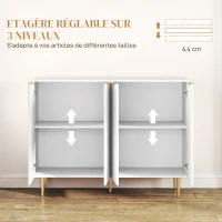 HOMCOM Buffet salon meuble de rangement armoire de cuisine avec placards à 2 portes et étagère réglable 120 x 40 x 90 cm, blanc(m-5)