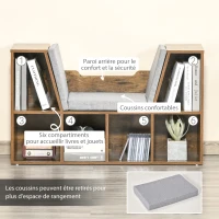 HOMCOM Bibliothèque banc 2 en 1 avec coussins de siège, étagère cube 6 compartiments ouverts, 102 x 30 x 61 cm, brun rustique(m-6)