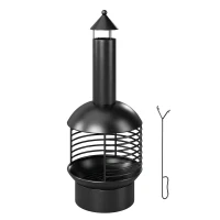 Outsunny Chimney Fire Pit, Portable Wood Burning Firepit with Poker, Charcoal Grid, Outdoor Fireplace for Garden Patio, Black(m-11)