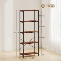 HOMCOM 5-Tier Bookshelf, Industrial Bookcase with Metal Frame - Rustic Brown and Black(m-3)