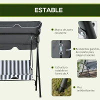 Outsunny Balancín de Jardín Exterior Columpio de 3 Plazas con Toldo Ajustable y Marco de Acero 172x110x153 cm Gris y Blanco(m-5)