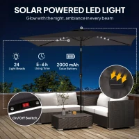 Outsunny 3 x 2 m Garden Parasol Umbrella with LED Solar Light, Parasol Cover, Outdoor Market Patio Umbrella, Black(m-4)