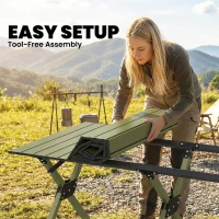 Outsunny 4ft Folding Camping Table, Waterproof Picnic Table with Roll Up Top and Metal Frame, Green(m-6)