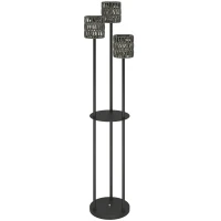 Outsunny Boho Rattan Floor Lamp, 3-Lights Rattan Lamp with Shelf, Freestanding Solar Garden Light with Auto On/Off Lights, Grey(m-11)