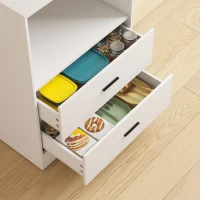 HOMCOM Dulap pentru Microunde cu Dulap, Blat de Lucru, Mobilă de Bucătărie cu 2 Sertare, Panou Metalic, 4 Cârlige, Raft Reglabil pentru Bucătărie, Sală de Masă, Living, Alb(m-9)