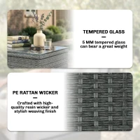 Outsunny 3 Pieces Rattan Bistro Set, Wicker Garden Furniture Set with Metal Frame, Cover, Glass Top Coffee Table, Light Grey(m-7)