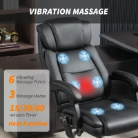 HOMCOM Fotel Biurowy Ergonomiczny z Funkcją Masażu, Podnóżkiem, Czarny Skórzany(m-4)