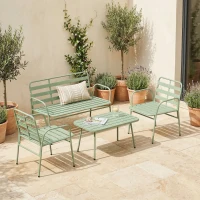 Outsunny Set Giardino 4 Pezzi, Divano Esterno Metallo con Doghe, Verde(m-2)