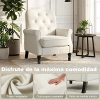 HOMCOM Sofá Individual Tapizado en Lino Asiento Acolchado Grueso Respaldo Capitoné Patas de Madera Maciza Crema(m-4)