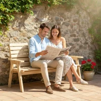 Outsunny Fir Wood Convertible 2 to 3 Seater Outdoor Garden Bench, Natural Wood Finish(m-7)