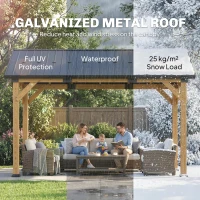 Outsunny 3.5 x 4 m Hardtop Gazebo Canopy with Galvanised Metal Roof, Fir Wood Frame and Hook for Patio, Garden, Black Grey(m-4)