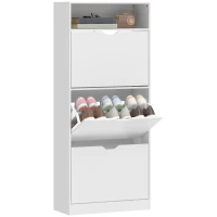 HOMCOM Meuble à chaussures 18 paires, armoire à chaussures étroite, 3 tiroirs rabattables, étagères réglables, blanc(m-11)