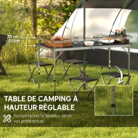 Outsunny Ensemble table et chaise de camping, Table de Camping avec 4 chaises Pliantes, 120x60x55-70cm Gris foncé(m-5)