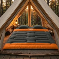 Outsunny Double Sleeping Bag with 2 Pillows, 220 x 160 cm Extra-Large Sleeping Bag for Adults, Grey and Orange(m-9)