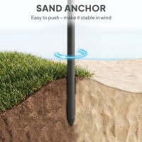 Outsunny 1.8 m Beach Umbrella Parasol with Sand Anchor, Portable 30° Tilting Patio Sun Shade with Adjustable Height, Dark Grey(m-6)