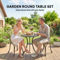 Outsunny 3 Pcs Aluminium Bistro Set Garden Furniture Dining Table Chairs Outdoor Seat Patio Seater Brown(m-6)