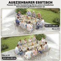 Outsunny Gartentisch Ausziehbarer 154/214 x 85 cm Aluminium Esstisch für 8-10 Personen mit Holzoptik Hellgrau(m-4)