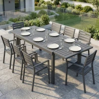 Outsunny Extending Garden Table for 6-8 People, Full Aluminium Outdoor Dining Table with Slatted Top, Dark Grey(m-7)