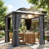Outsunny 2.5 x 2.5 m Hardtop Gazebo Canopy with Double PC Roof, Drainage Gutters, Garden Gazebo Permanent Pavilion, Dark Grey(m-2)