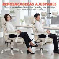 HOMCOM Silla de Escritorio Reclinable con Masaje Vibratorio de 6 Puntos Calor Lumbar Reposacabezas Ajustable Reposapiés Crema(m-9)