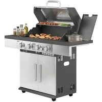 Outsunny 4+1 Burner Gas BBQ Grill, Portable Gas Barbecue Grill with Side Burner, Warming Rack, Side Shelf, Storage Cabinet(m-11)