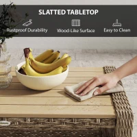 Outsunny Outdoor Coffee Table with Storage Shelf, PE Rattan Side Table with Slatted Top and Foot Pads, Light Brown(m-6)