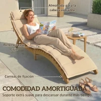 Outsunny Tumbona Plegable de Madera de Acacia con Cojín Reposacabezas Asa de Transporte para Jardín Terraza 183x54x63 cm Beige(m-7)