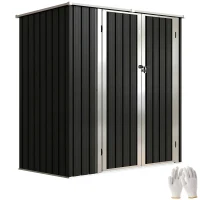 Outsunny Abrigo de Jardim Exterior Metálico 1,37 m² 163x89x163 cm com Telhado Inclinado, Portas com Fecho e Luvas Cinzento(m-10)