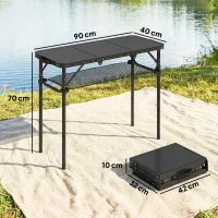 Outsunny 3ft Folding Camping Table, Picnic Table with Mesh Storage Layer, Carrying Bag and Metal Frame, Black(m-3)