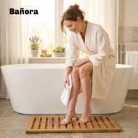 Outsunny Alfombrilla de Ducha de Madera de Acacia 91x51 cm Alfombra Antideslizante para Baño Spa o Piscina Natural(m-8)