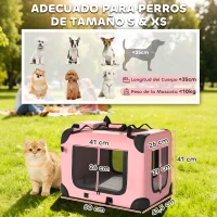 PawHut Transportín para Perros Plegable 60x41,5x41 cm con Ventanas de Malla Cojín Suave y 2 Asas para Mini Perros y Gatos Rosa(m-3)