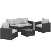 Outsunny 5 Seater Rattan Garden Furniture Set with Wide Armrests, Cushions, Pillows for Patio, Dark Grey