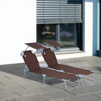 Outsunny Lot de 2 Transats Bain de Soleil Pliable Chaise Longue Pliante Grand Confort Dossier Inclinable Pare-Soleil réglable(m-10)