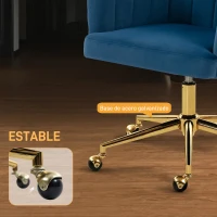 HOMCOM Silla de Oficina con Ruedas de Terciopelo con Respaldo Acolchado Altura Ajustable Espuma Alta Resiliencia Azul(m-7)