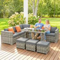 Outsunny 10 Piece Rattan Garden Furniture Set, 2 Corner Sofas with 4 Chairs, 4 Stools and Coffee Table, Outdoor Patio Furniture(m-9)