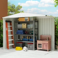 Outsunny Capanno da Giardino Porta Attrezzi in Acciaio Zincato con 2 Porte, 246x117x180 cm, Grigio Chiaro(m-7)