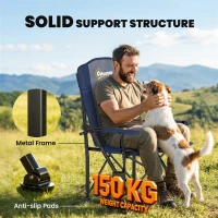 Outsunny Padded Camping Chair Adults Heavy Duty Folding Chair Side Pocket Cup Holder Carry Bag Outdoor Dark Blue(m-5)