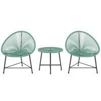 Outsunny Rattan Bistro Set with Acapulco Chairs and Glass Table, Green