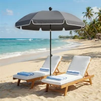 Outsunny 1.8 m Beach Umbrella Parasol with Sand Anchor, Portable 30° Tilting Patio Sun Shade with Adjustable Height, Dark Grey(m-2)