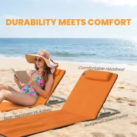 Outsunny Set of Two Metal Frame Beach Chairs, with Reclining Backs - Orange(m-6)