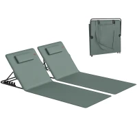 Outsunny Foldable Sun Loungers Set of 2, Portable Folding Beach Lounger with 4-level Adjustable Backrest, Grey(m-10)