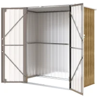 Outsunny Abrigo de Jardim Exterior Metálico 1,37 m² 163x89x163 cm com Telhado Inclinado, Portas com Fecho e Luvas Castanho(m-11)