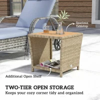 Outsunny Side Table 2-Tier Outdoor Coffee Table with Storage Shelf PS Wood Slat Top/Khaki(m-4)